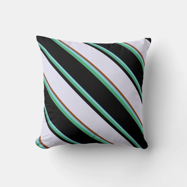 Sky Blue, Sea Green, Black, Lavender & Brown Throw Pillow (Front)