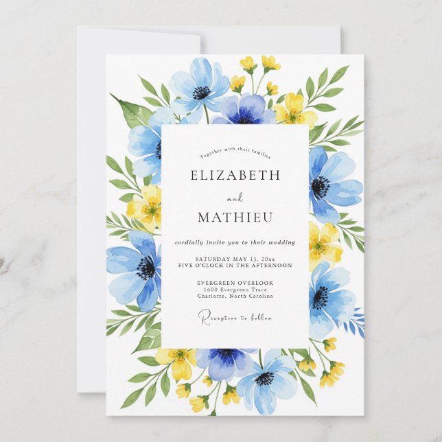 Sky Blue Serene Botanical Wedding Invitation (Front)