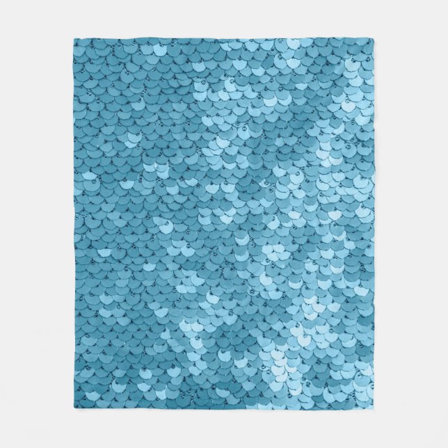 Sky blue shiny fabric with sequins, abstract backg fleece blanket (Front)
