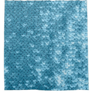Sky blue shiny fabric with sequins, abstract backg shower curtain