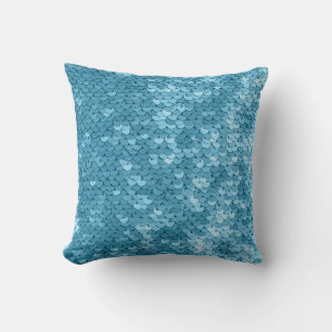 Sky blue shiny fabric with sequins, abstract backg throw pillow