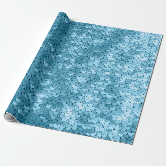 Sky blue shiny fabric with sequins, abstract backg wrapping paper (Unrolled)