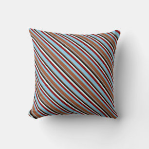 Sky Blue, Sienna, Black, Light Cyan, and Dark Red Throw Pillow