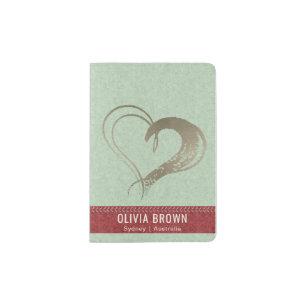 SKY BLUE SILVER RED LOVE HEART FELT MONOGRAM PASSPORT HOLDER