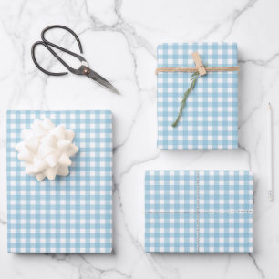 Sky Blue Simple Plaid Wrapping Paper Sheets