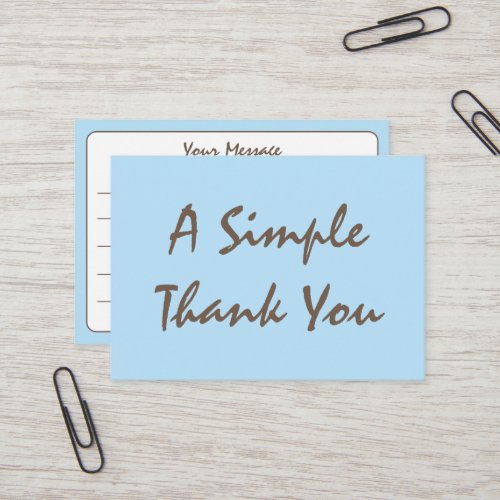 Sky Blue Simple Script Thank You Business Card