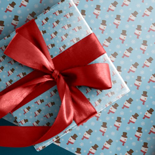 Sky Blue Snowman Wrapping Paper