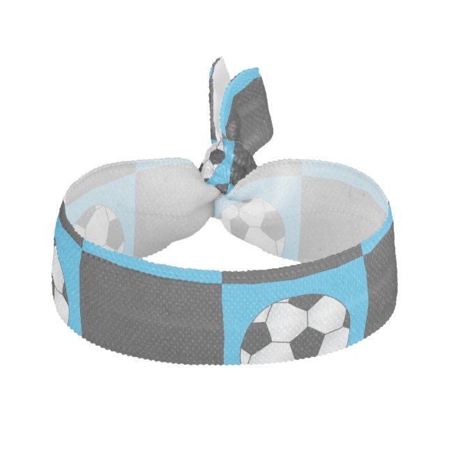 Sky blue soccer ball checkers ribbon hair tie (Front)