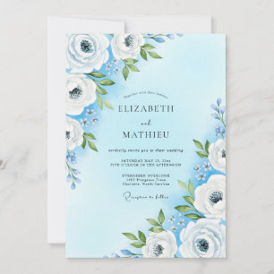 Sky Blue Soft Bloom Wedding Invitation