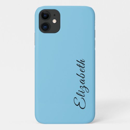 Sky Blue Solid Color  Minimalist Elegant Name iPhone 11 Case