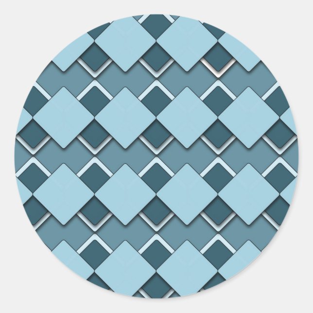 Sky Blue Square and Diamond Checkered Pattern Classic Round Sticker (Front)