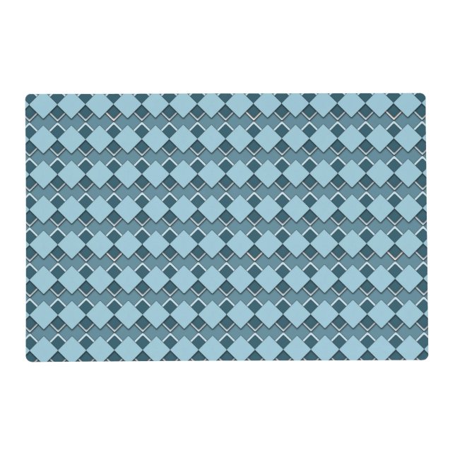 Sky Blue Square and Diamond Checkered Pattern Placemat (Front)