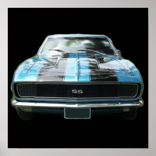 Sky blue SS Camaro with black stripes Poster