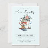 Sky Blue Stacked Cup Baby Shower Tea Party Invite (Front)