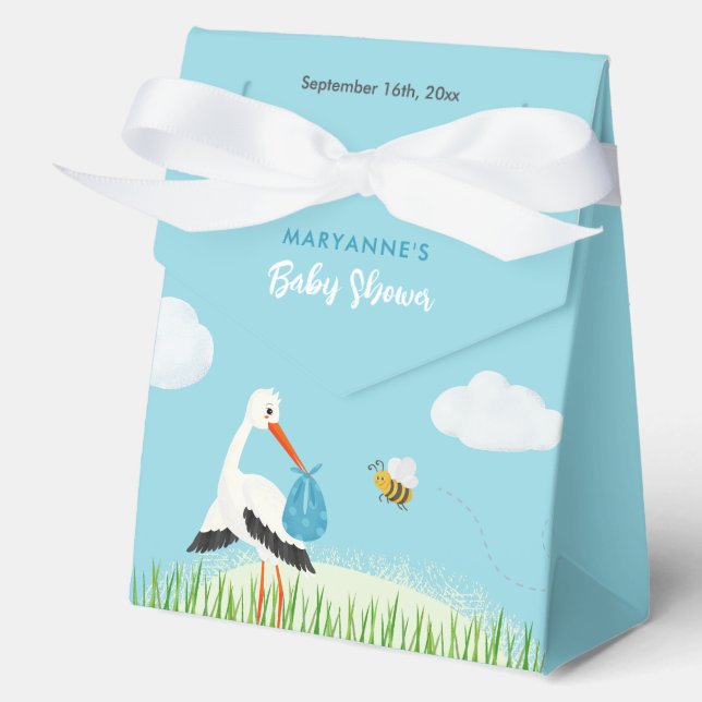 Sky Blue Stork Baby Shower Custom Favor Boxes (Front)