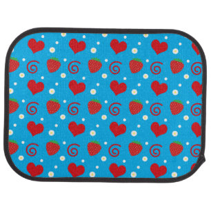 Sky blue strawberries flowers hearts swirls car mat
