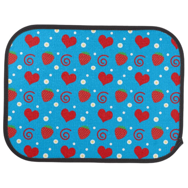 Sky blue strawberries flowers hearts swirls car mat (Rear)