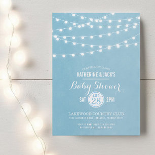 Sky Blue String Lights Baby Shower Invitation