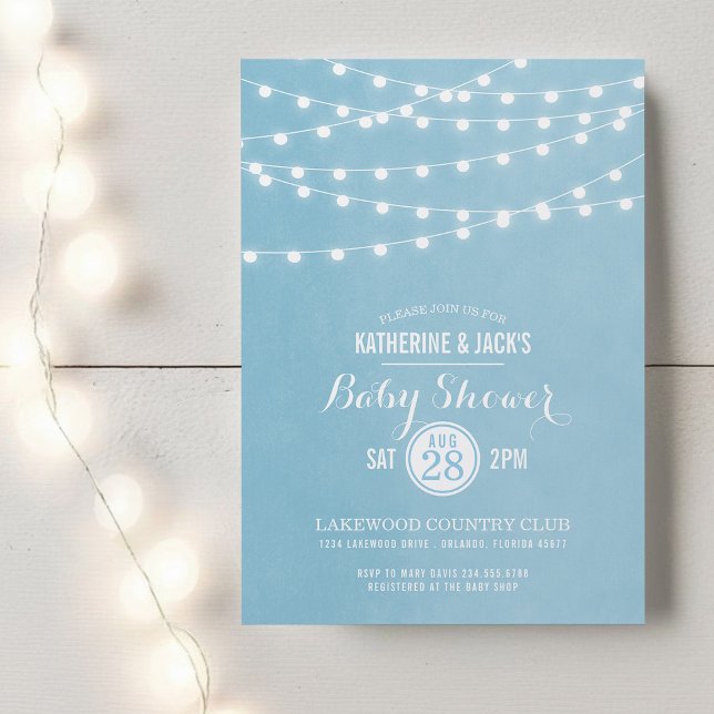 Sky Blue String Lights Baby Shower Invitation (Creator Uploaded)