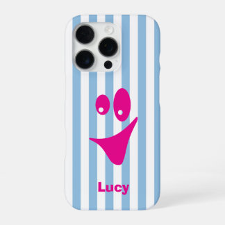 Sky Blue Stripe Hot Pink Quirky Smile iPhone 16 Pro Case