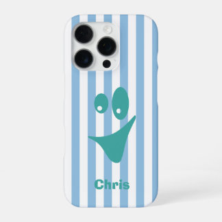 Sky Blue Stripe Mint Quirky Smile iPhone 16 Pro Case