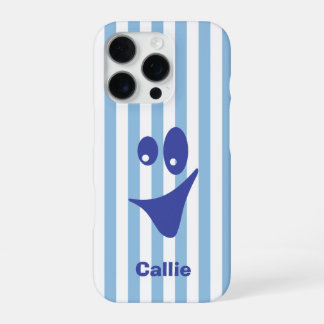 Sky Blue Stripe Navy Quirky Smile iPhone 16 Pro Case