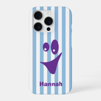 Sky Blue Stripe Purple Quirky Smile iPhone 16 Pro Case