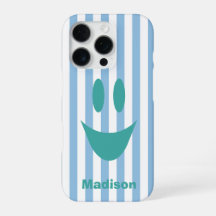 Sky Blue Stripes Cute Mint Smiley