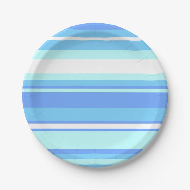 Sky blue stripes paper plates (Front)