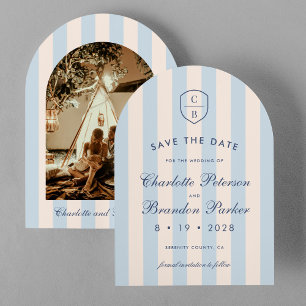Sky Blue Stripes Photo Save The Date Invitation
