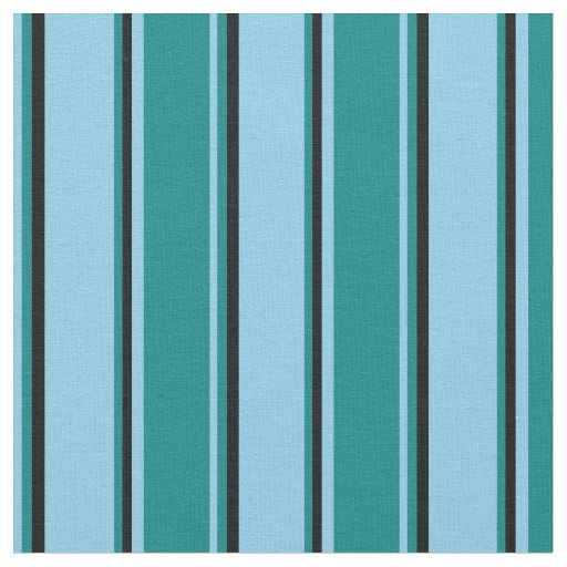 Sky Blue, Teal, and Black Pattern of Stripes Fabric