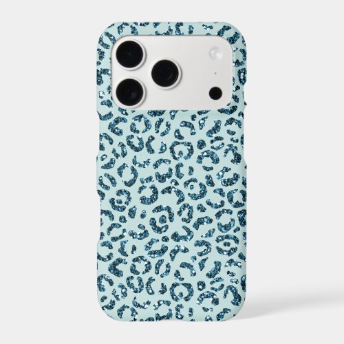 Sky Blue Teal Leopard Print Glitter iPhone 17 Pro Case