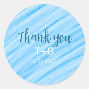 Sky blue thank you add couple name date year text classic round sticker