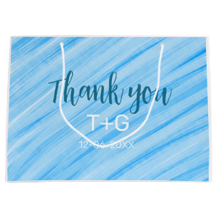 Sky blue thank you add couple name date year text large gift bag