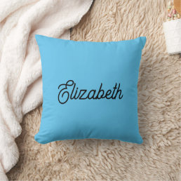 Sky Blue Throw Pillow Replace Name Typography