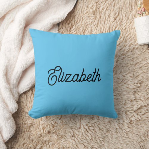Sky Blue Throw Pillow Replace Name Typography