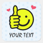 Sky Blue Thumbs Up Smile Face Custom Text Square Sticker
