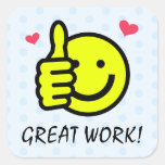 Sky Blue Thumbs Up Yellow Happy Smile Face   Square Sticker