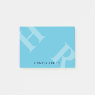 Sky Blue Tilted Initials & Navy Blue Name Post-it Notes