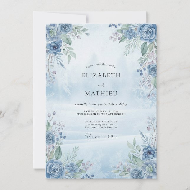 Sky Blue Tranquil Watercolor Wedding Invitation (Front)