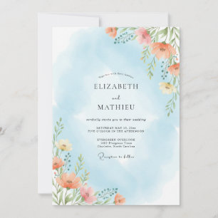 Sky Blue Verdant Bloom Wedding Invitation