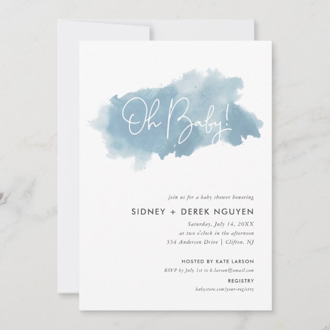 Sky Blue Watercolor Baby Shower Invitation (Front)