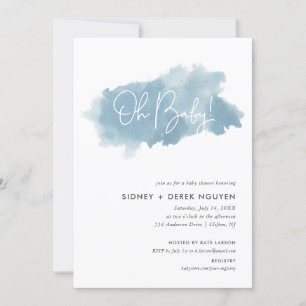 Sky Blue Watercolor Baby Shower Invitation
