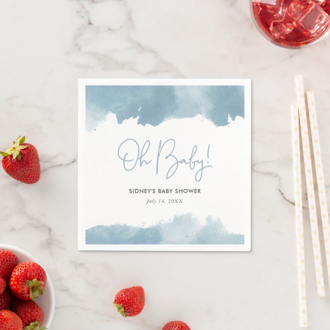 Sky Blue Watercolor Baby Shower Napkins (Insitu)
