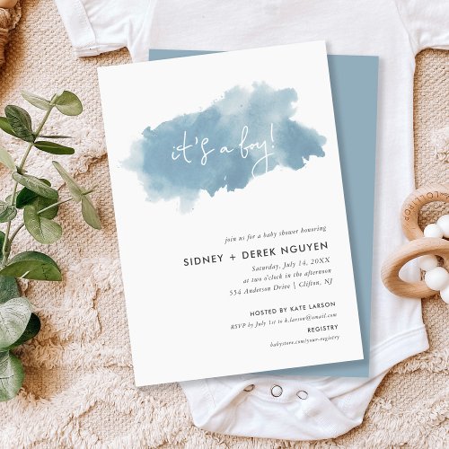 Sky Blue Watercolor Boy Baby Shower
