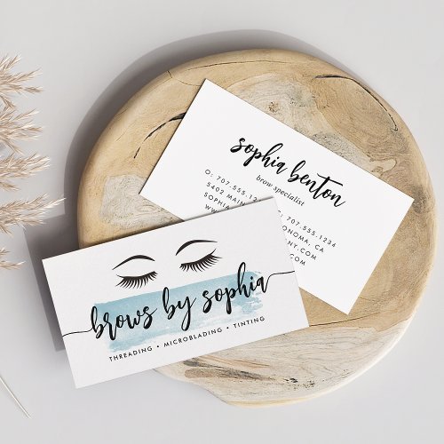 Sky Blue Watercolor Brow Services Business Card