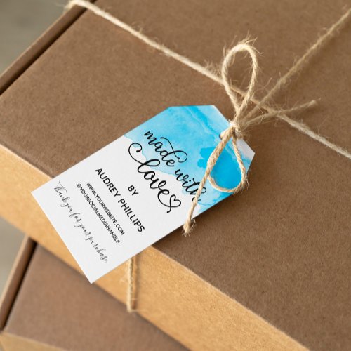 Sky Blue Watercolor Cute Made With Love Product Gift Tags