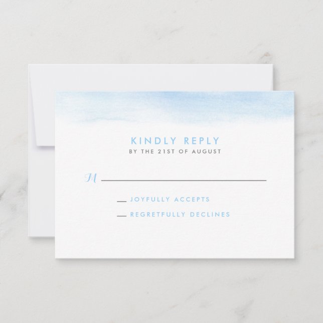 Sky Blue Watercolor Dip Wedding RSVP Card (Front)