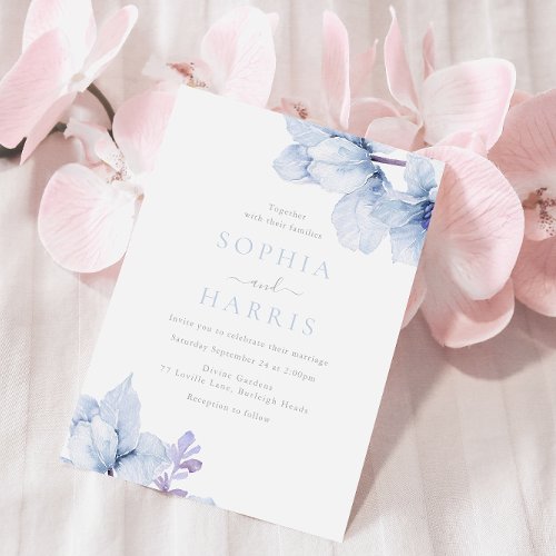 Sky Blue Watercolor Floral Elegant Wedding Invitation