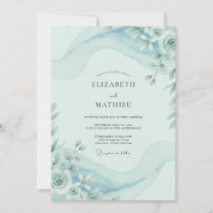 Sky Blue Watercolor Floral Wedding Invitation